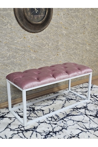Zafir Beyaz Boyalı Diktörtgen 100 Cm X 40 Cm Oturak Puf - Bench - Makyaj Oturağı - Oturak Pembe