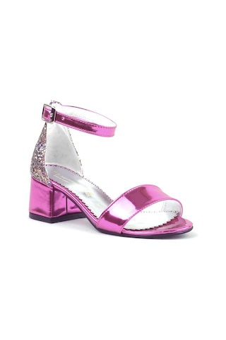 Hapshoe Kids Fuşya Rugan Simli Kalın Topuklu Kız Çocuk Abiye Ayakkabı Pembe