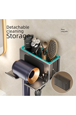 Yunboo Banyo Duş Fön Makinesi Tutucusu - Delme Yok Sürekli Montajlı - Kalın Çelik Gri - Saç Kurutma Aleti Depolama Rafı Diğer