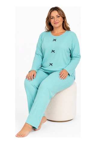 Sleeproom Büyük Beden Kadın Kaşkorse Mevsimlik Su Yeşili Pijama Takımı