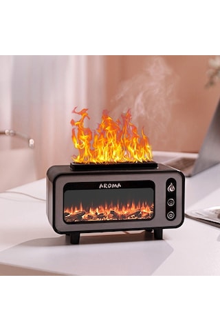 200 Ml Şömine Alev Aromaterapi Hava Nemlendirici Usb Renkli Gece Lambası Uçucu Yağ Difüzörü Siyah