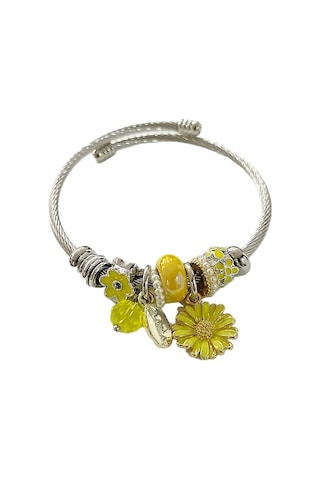 Kadın Çelik Charm Bileklik Bilezik Çiçek Figürlü Sarı Çelik