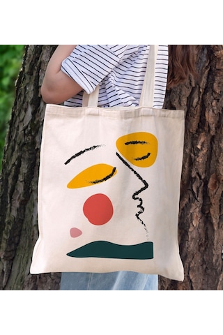 Bk Gift Modern Art Tasarımlı Kanvas Bez Çanta, Baskılı Omuz Çantası, Alışveriş Çantası, Plaj Çantası, Arkadaşa Hediye-14 Sarı