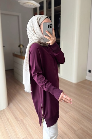 Kahijab Yan Fermuar Basic Merserize Tunik - Mürdüm
