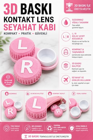 3d Baskı Kontakt Lens Saklama Ve Seyahat Kabı L/r Vidalı Kapak