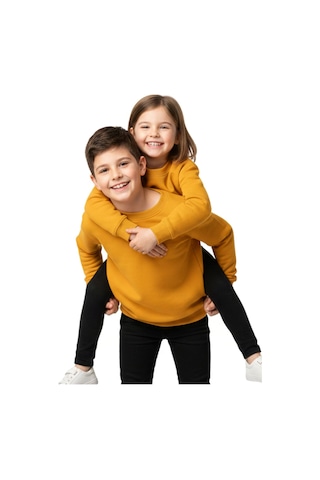 Zuzunga 2'li Basic Şardonlu Çocuk Sweatshirt Hardal - Kahverengi 9003