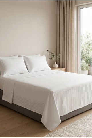 Goldroom Home Çizgili Pamuk Saten Çift Kişilik Nevresim Takımı Beyaz