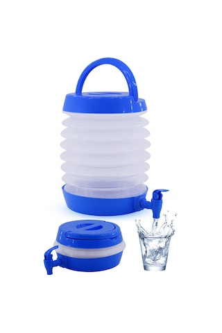 Katlanabilir Su Sebili Çeşmeli Körüklü Su Bidonu Çeşme Piknik Kamp Damacana Içecek Şişesi Mavi