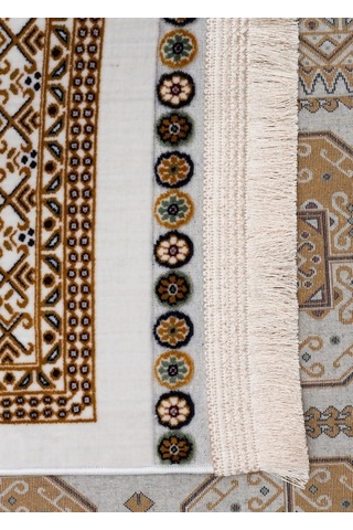 Eko Halı Sateen Afghan 02 Beige Premium Yıkanabilir Afgan Desenli Kaymaz Taban İnce Dokuma Halı Bej