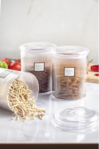 9'lu Barok Yuvarlak Büyük Kavanoz Seti & Saklama Kabı & Erzak Kabı 9 2000 Ml Düz Renkli