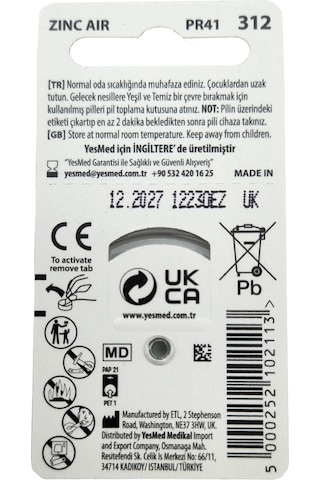 Yesmed Extra Power 312 No Kulak Pili 5 Paketx6adet 30 Adet Pil
