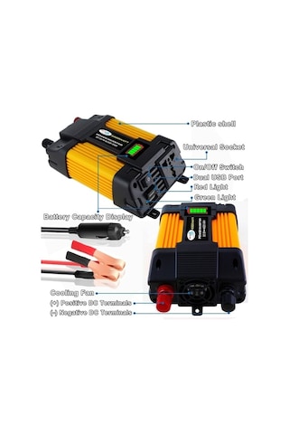 Dancemonkey Küçük Yılan 12v - 220v 6000w Led Ekranlı Çift Usb Araç Güç Çeviricisi