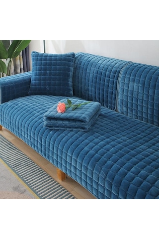 Jms Lacivert Düz Renk Kaymaz Kalınlaşmak Yumuşak Peluş Kanepe Yastığı Havlu 45 x 45 CM Yastık Kılıfı