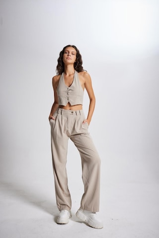 Holly Lolly Boyun Bağlamalı Crop Striped Yelek Bej
