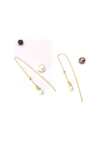 Altın Ürünler  Dorika Toplu İnci Sallanan Zincir Küpe 14 Ayar