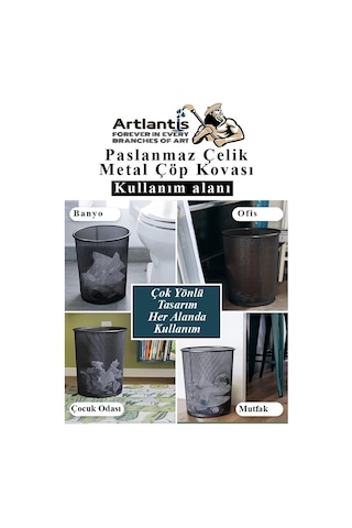 Çöp Kovası Paslanmaz Çelik Siyah Fileli 2 Adet Ofis Büro Okul Vb.çöp Kovası Metal Delikli Kolay Kullanım