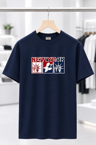 Bayloranzzo New York %100 Pamuk Heavy Cotton Premium Kalite Unisex Tişört Lacivert