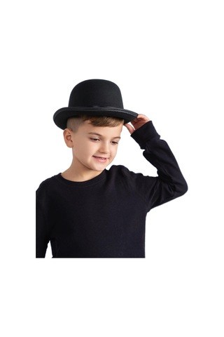 Hubrendy Cer Charlie Chaplin Stil Çocuk Şapkası Siyah Melon Parti Şapkası