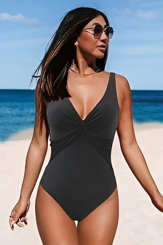 Deep Beach Dekoltesi Geçme Detaylı Toparlayıcı Mayo Siyah