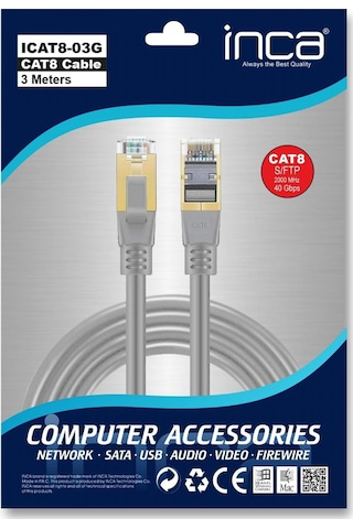 Inca 3metre Cat8 S/ftp Icat8-03g Gri Patch Kablo-214102