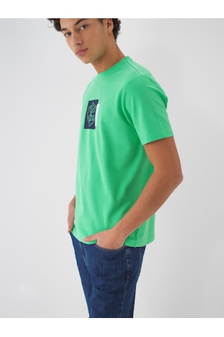 Xint Yeşil Pamuk Dokulu Regular Fit Tişört 502135