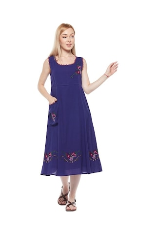 Şile Bezi Mor Kolsuz Nakışlı Elbise Mor