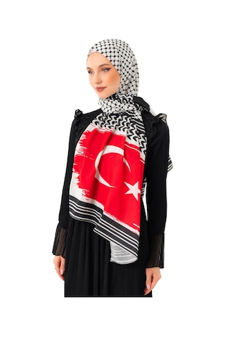 Zaytoon Şal Kefiye Desenli Filistin Ve Türkiye Bayrakları Dijital Baskılı Filistin Şal S100044 Çok Renkli