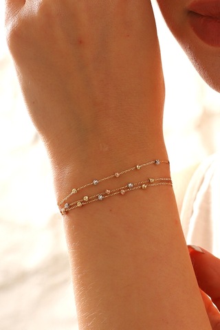 Moom Mücevherat 14 Ayar Altın Dorika Toplu Altın Bileklik Renkli Toplar Üç Sıra Çok Renkli