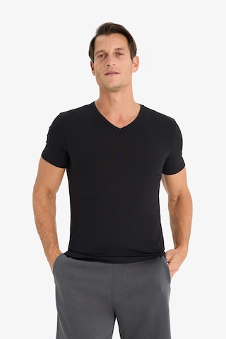 DeFacto Slim Fit Dar Kesim V Yaka Kısa Kollu Pijama Üstü L4884AZ24WNBK81
