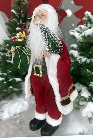 Yılbaşı Süsü Noel Baba Biblo Figür Büyük Boy 45cm -elinde Çam Ağacı Ve Hediye Çuvalı İle 45