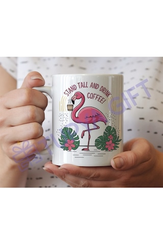 Flamingo Temalı Eğlenceli Kahve Kupası Beyaz