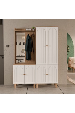 Set 5080-5084 Rapsody Sol Aynalı 6 Kapaklı Membran 7 Askılı Bohem Portmanto Sepet-beyaz Beyaz - Meşe