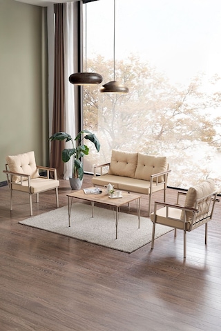 Saye Metal Bahçe Balkon Oturma Takımı 2+1+1+orta Sehpa Cappuccino Cappuccino
