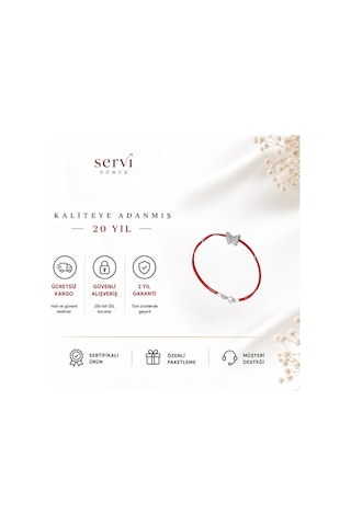 Servi 925 Ayar Gümüş Kırmızı İpli Kelebek Figürlü Şans Bilekliği-415