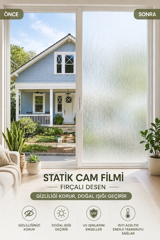 Deconitte Statik Cam Filmi Fırçalı Desen Yapışkansız Buzlu Cam Ve Duşakabin Kaplama Uv Koruma Folyo 60cmx100cm