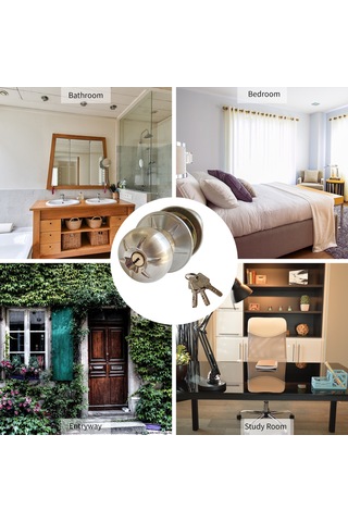 Kosona Stainless Steel Kilitli Kapı Topu - Bakır Anahtarlık, İçten Döndürme Düğmesi, 3 Anahtar, 27-50mm Kalınlık, Yatak Odası/banyo Diğer