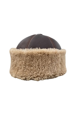 Okcubaba El Yapımı Hakiki Deri Kürklü Kahverengi Börk - Soğuk Geçirmez Geleneksel Başlık