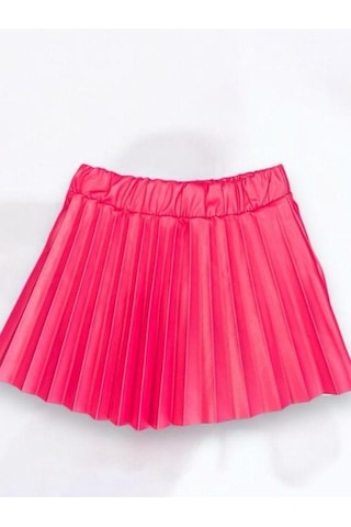 Zekids Kız Bebek Beli Lastikli Pilise Deri Etek-14533 Pembe