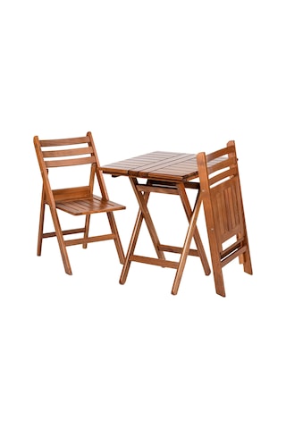 Albatros Katlanır Ahşap Bahçe Balkon Seti: 60x80 Masa+2 Sandalye