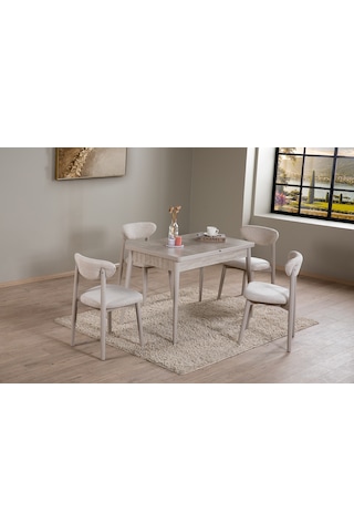 Ganni Home Lima Açılır Yemek Masası Traverten Gri Mdf Tabla, Gürgen İskeletli Modern Tasarım Traverten-gri