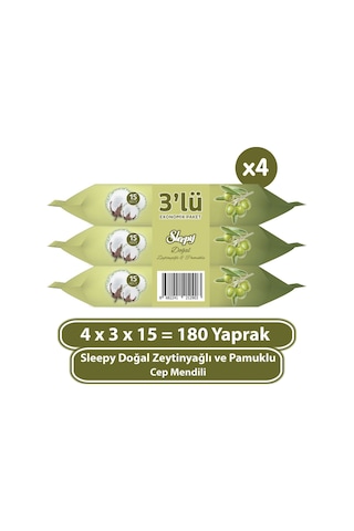 Sleepy Doğal Zeytinyağlı Ve Pamuklu Cep Mendili 4X3X15 (180 Yaprak)