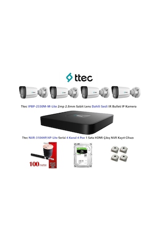 Ttec 2mp Mikrofonlu 4 Kameralı 500gb Disk Tak Çalıştır Hazır Ip Kamera Seti