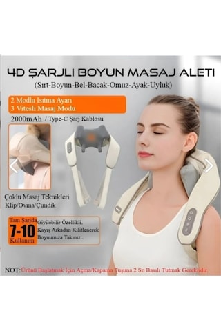 4d Type-c Şarjlı Boyun Askılı Masaj Aleti Sırt Omuz Kulunç Isıtmalı Sıcak Kompres Ovmalı Cihazı Krem
