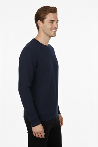 Erkek Sıfır Yaka Petek Doku Regular Fit Sweatshirt Bgl-st04950 Lacivert