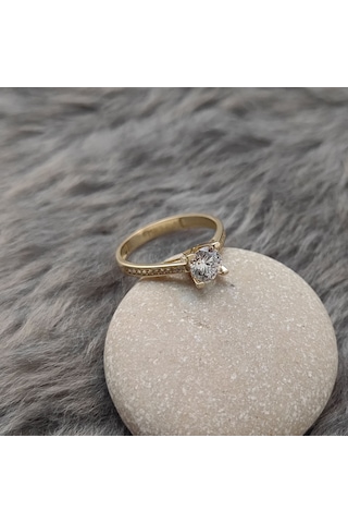 Chavin 0,85 Carat Tek Taş Sarı Altın Yüzük Du33