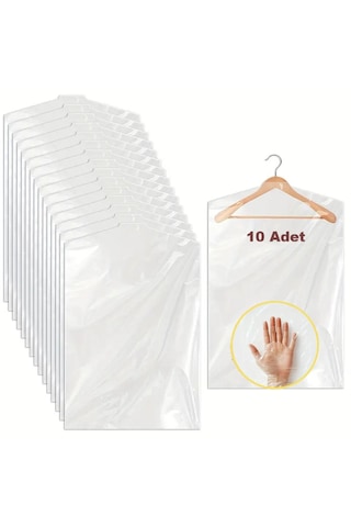 Gardırop Içi Askılık Yuvalı 70x120cm Kuru Temizleme - Dolap Içi Şeffaf Saklama Naylonu 10adet