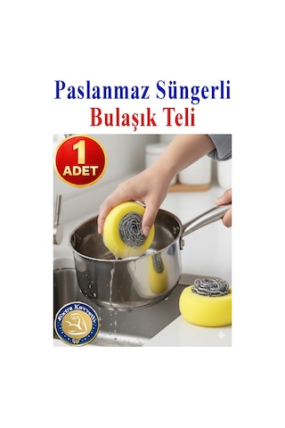 Süngerli Bulaşık Teli Ovma Teli 1 Adet Pratik Sünger Toptel Sürtme Teli Lavabo Mutfak Banyo Temizlik Teli Sert Yüzey