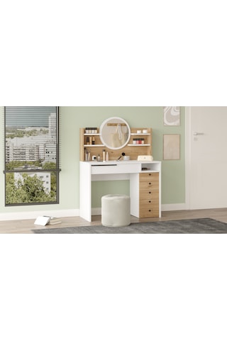 Paris Makyaj Masası Aynalı Çekmeceli Şifonyer Raf Sepet-beyaz