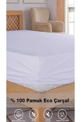 Penye Lastikli Çarşaf, 100 200 Tek Kişilik %100 Pamuk Örme Kumaş, 145 Gr/m² Beyaz