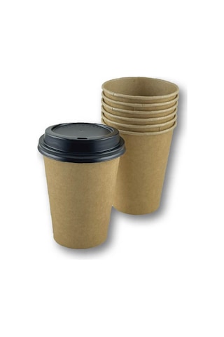 14 Oz Kahverengi Kraft Kapaklı Baskısız Karton Sıcak Kahve Bardağı 100 Adet 100 Adet